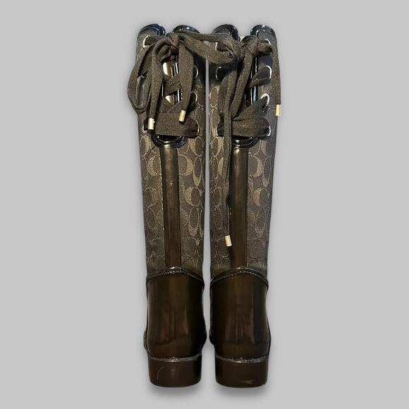 Coach Signature Monogram Black Rain Boots – Women’s Size 8B - Picture 4 of 6